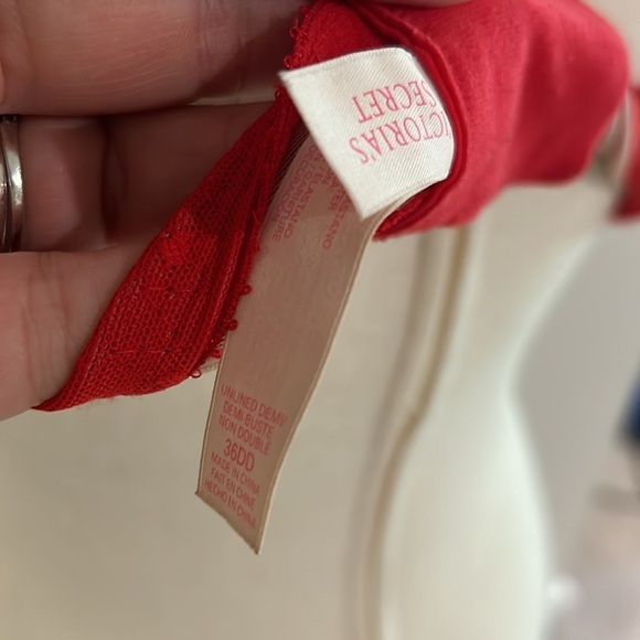 Victorias Secret Angels Red Lace Jeweled Unlined Demi Bra 36DD- 36E - Picture 7 of 9
